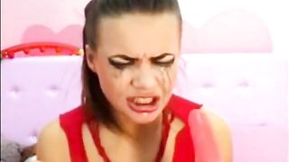 Cam Girl Deep Throats Dildo in Bondage