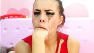 Cam Girl Deep Throats Dildo in Bondage