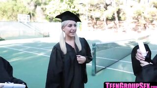 TeenGroupSex.com - Teen cuties celebrate graduation with lesbian action