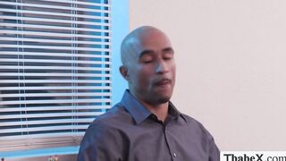 Transgendered boss barebacked by bald dude in office