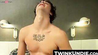 TwinkUndie.com - Hot twink Joey's shower jerk off and powerful cum blast