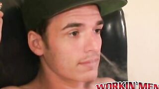 Amateur dude does an interview and cums while jerking off