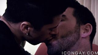 Hairy muscular hunk anally pounds his good looking jock lover