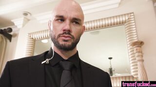 Bodyguard fucked two horny shemales