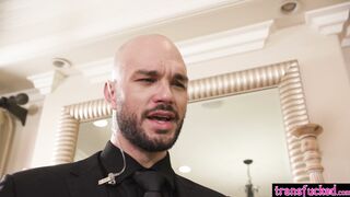 Bodyguard fucked two horny shemales