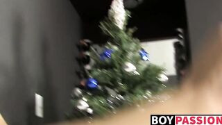 Skinny twink Ashton Cody shoves candy cane dildo up his ass