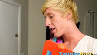 Young homo strokes his cock and cums while being barebacked