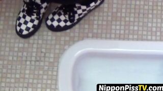 NipponPissTV.com - Kinky Asian cuties have fun pissing in public toilet on camera
