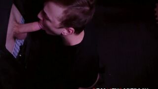 Slutty Zander Lane slurps a big dick before bending over for bareback sex