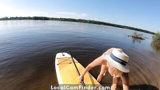 Blonde MILF Plays with Dildo and Gives Blowjob on a SUP Board