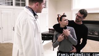 FamilyPornSite.com - Cock-hungry stepson's wild threesome with daddy and his buddy