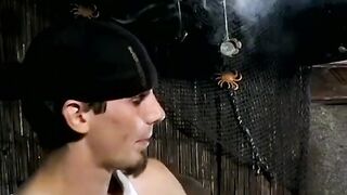 Smoke buddies Ian Madrox and Evan Heinze jerked their gigantic cock while smoking