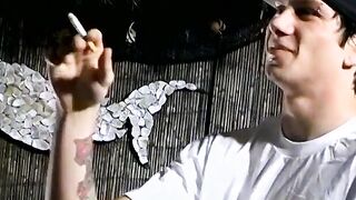 Smoke buddies Ian Madrox and Evan Heinze jerked their gigantic cock while smoking