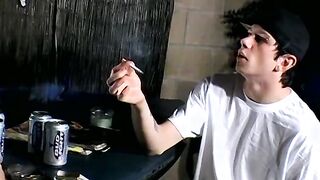 Smoke buddies Ian Madrox and Evan Heinze jerked their gigantic cock while smoking