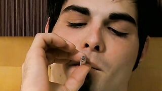 Young Ashley released cum while smoking a cigarette