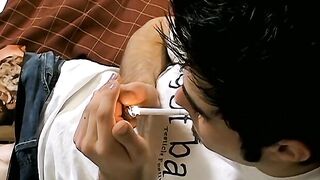Young Ashley released cum while smoking a cigarette