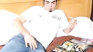 Young Ashley released cum while smoking a cigarette