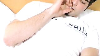 Young Ashley released cum while smoking a cigarette