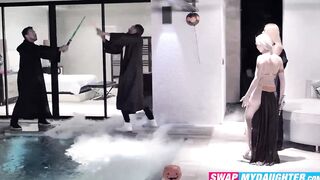 Sword fighting with blonde Chloe Temple and our stepdads turned into cock sucking and