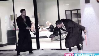 Sword fighting with blonde Chloe Temple and our stepdads turned into cock sucking and
