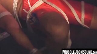 MuscleJockBound.com - Hunk in uniform's futile attempts at freedom during intense BDS