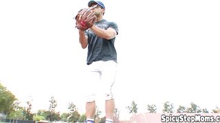 Redhead stepma wants to learn baseball