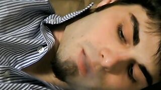 Hottie Ashley firing up his smoke before stroking his big dickÂ 