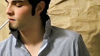 Hottie Ashley firing up his smoke before stroking his big dickÂ 