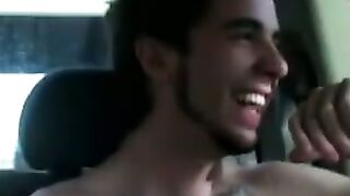 Solo car jerking off amateur tattooed twink in the back