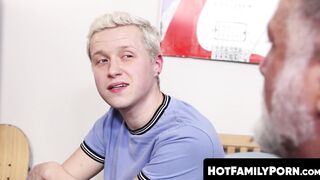 HotFamilyPorn.com - Blond gay banged hard by bearded jock stepdad in room
