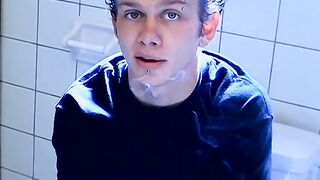 Hot Ian Madrox was caught smoking and jacking off in the bathroom