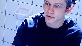 Hot Ian Madrox was caught smoking and jacking off in the bathroom