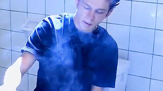 Hot Ian Madrox was caught smoking and jacking off in the bathroom
