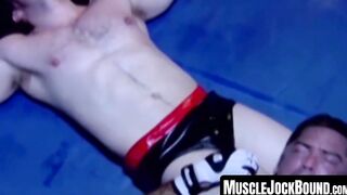 MuscleJockBound.com - Inked hunk choked and dominated in a rough BDSM match, defeated