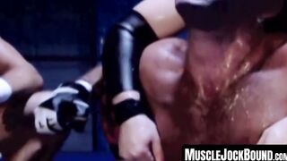 MuscleJockBound.com - Inked hunk choked and dominated in a rough BDSM match, defeated