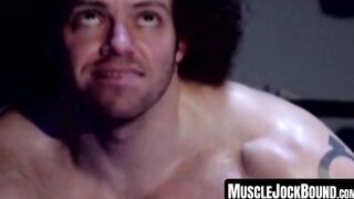 MuscleJockBound.com - Inked hunk choked and dominated in a rough BDSM match, defeated