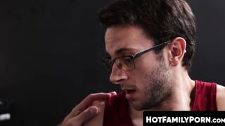 HotFamilyPorn.com - Nerdy twink receives big cock from tattooed jock stepdad