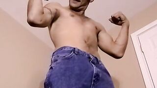 Hunky amateur dude with mustache masturbates solo on video