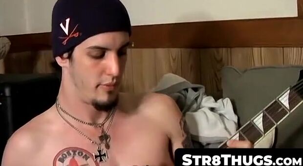 Str8Thugs.com - Straight thug Axel strums his cock while playing with his guitar