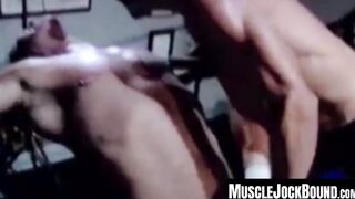 MuscleJockBound.com - Rough threesome with choking and domination for a submissive ma