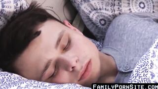 FamilyPornSite.com - Handsome dad's surprise blowjob in pajamas with stepson