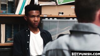 BoyPunish.com - Cute ebony thief's bareback fucking by a big-dicked security guy in a