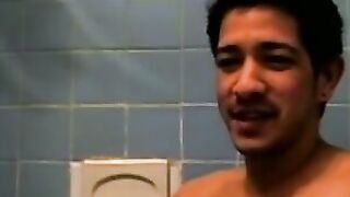 Amateur tattooed twink with a tan showers in classics porn