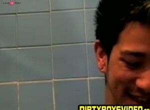 Amateur tattooed twink with a tan showers in classics porn
