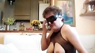 Fucking throat and spanking her jugs