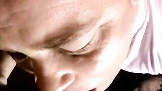 Young black amateur strokes cock and cums in mature mouth