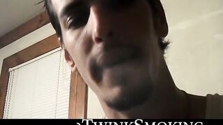 Straight rocker Axel plays his guitar and his throbbing cock with his pack of cigaret