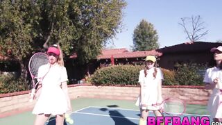 Brunette tennis babes fed jizz POV after hardcore foursome