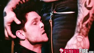 Bodybuilder Davin Strong chows down an officers hole and fills it with his hairy cock
