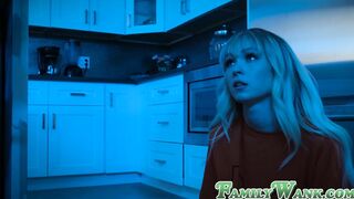 Petite stepsister Lilly Bell sucks and rides her bros dick